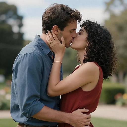 Sunlit Garden Kiss Between Lovers