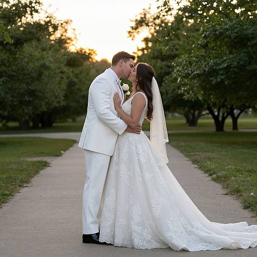 Romantic Wedding Kiss at Sunset