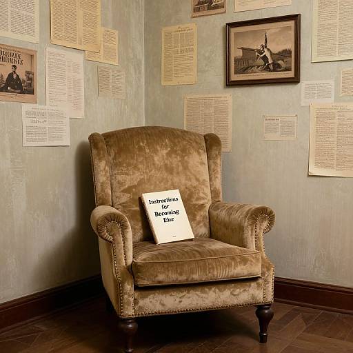 Photograph of a vintage, beige velvet armchair with 