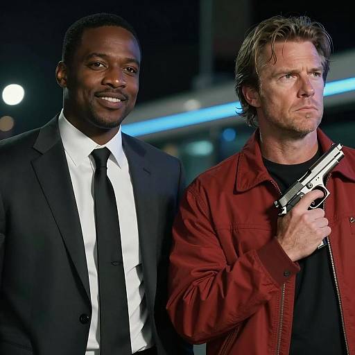 Two Men at Night with Gun