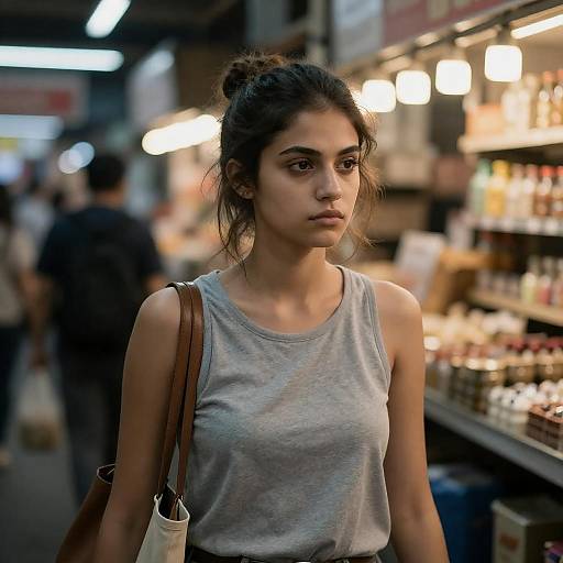 Market Portrait of Serious Young Woman