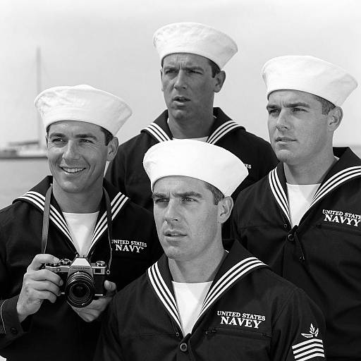 Black and White Portrait of Four US Navy Sailors