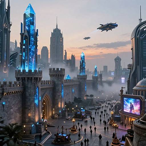 Futuristic Medieval Cityscape at Twilight