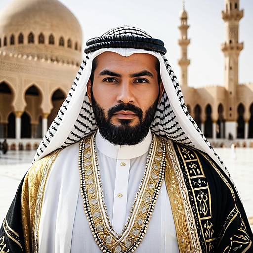 Middle Eastern Man in Traditional Arab King Costume