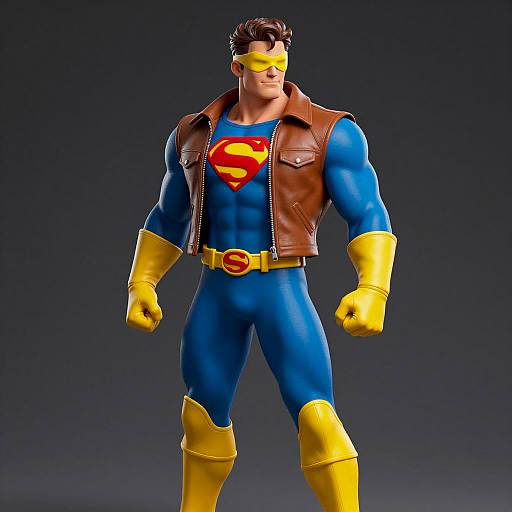 Muscular Superhero in Blue and Yellow Costume
