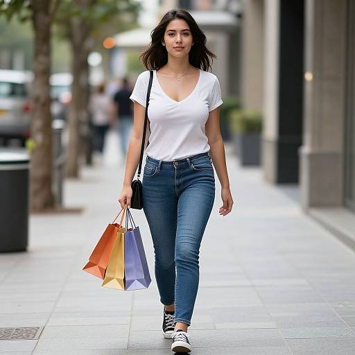 Realistic Young Hispanic Woman in City