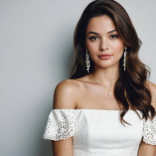 Young Woman in White Off-Shoulder Dress