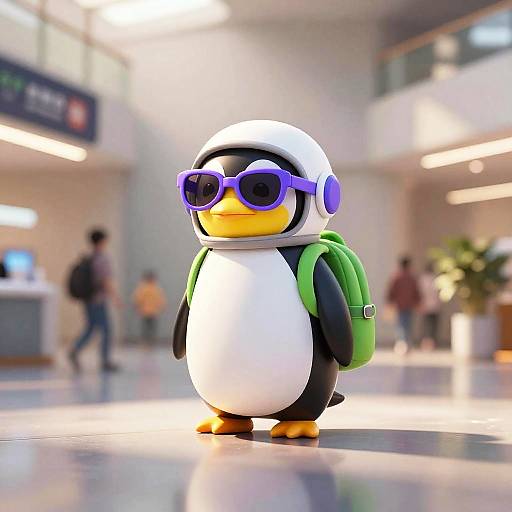 Minimalistic Penguin Costume in Space Elevator