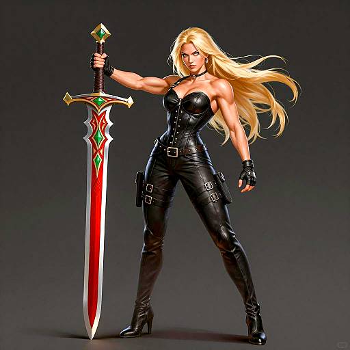 Muscular Blonde Warrior Woman with Large Sword