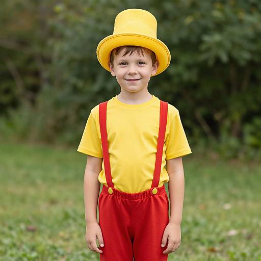 Boy in Yellow Hat and Red Pants