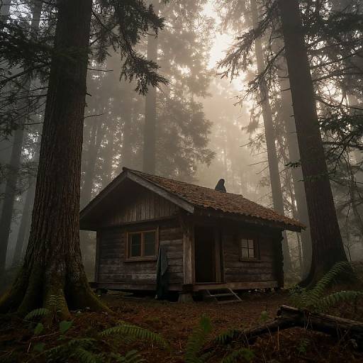 Solitary Recluse in Misty Forest Cabin