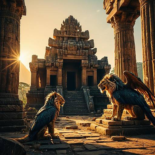 Mystical Manticores Guarding Ancient Temple