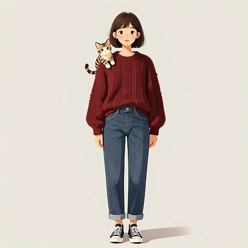 Charming Woman with Tabby Cat