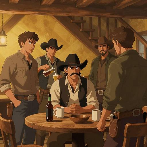 Intense Saloon Scene with Cowboys