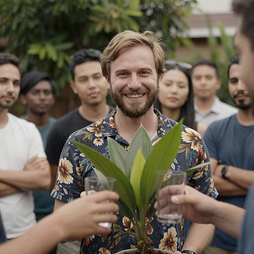 Cheerful Gathering with Floral Attire