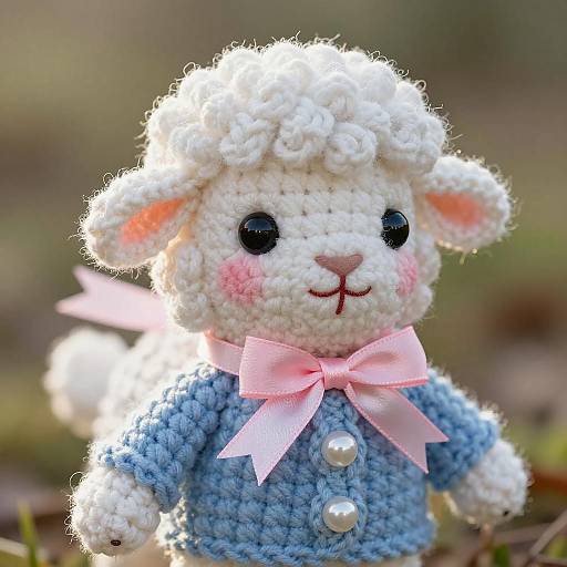 Macro Portrait of Crocheted Lamb