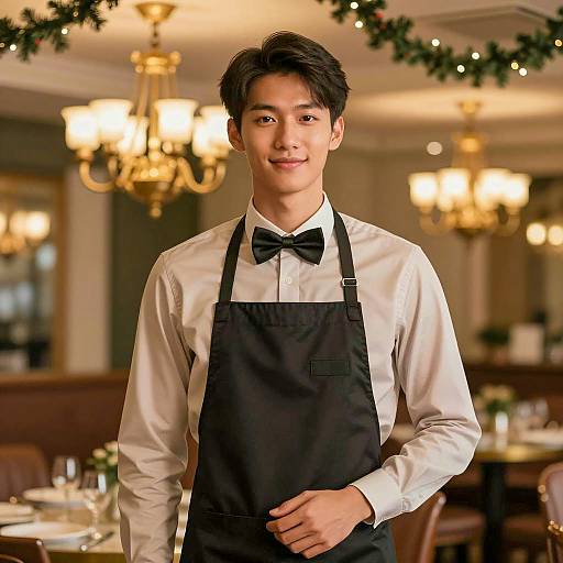 Elegant Waiter in a Warm Restaurant Setting