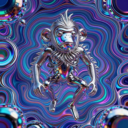 Psychedelic Shiny Metal Monkey-Fish