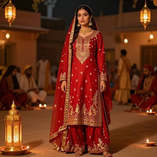 Vibrant Punjabi Suit in Diwali Village