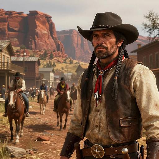 Cinematic Western Scene in Bustling Mine Town