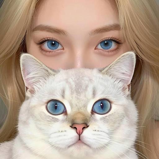 Intense Gaze: Woman and White Cat