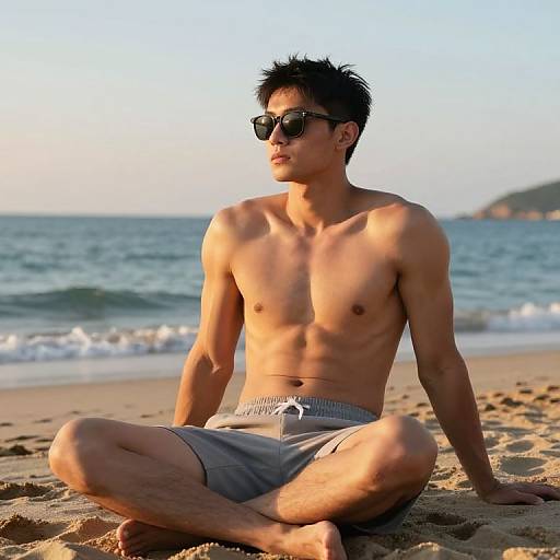 Gigachad Relaxing on Beach Sunset