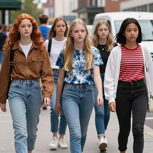 Teenage Girls Strolling Urban Streetscape