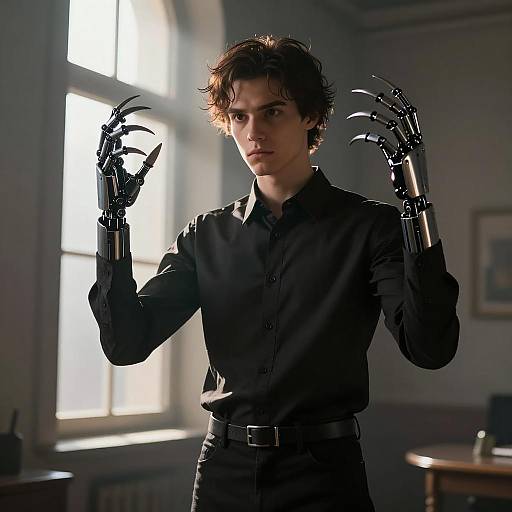 Young Man with Robotic Clawed Gloves