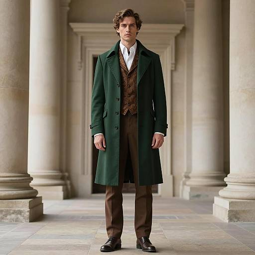 Man in Vintage Formal Attire with Green Coat