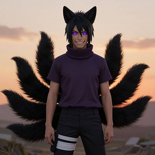 Dark Fox-Eared Naruto Character