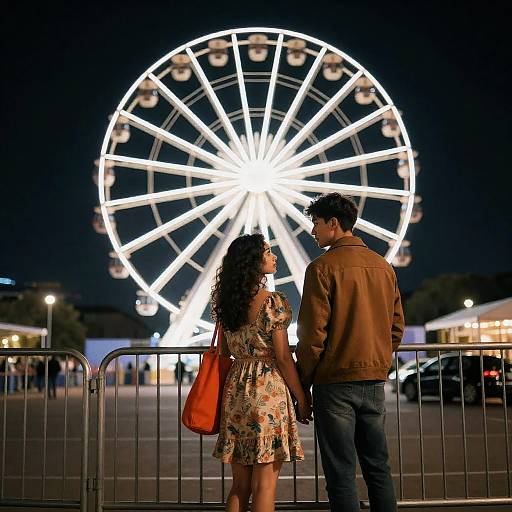 Romantic Nighttime Couple at Ferris Wheel