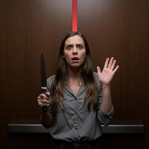 Intense Woman in Elevator Scene