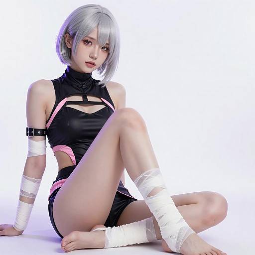 Silver-Haired Woman in Neon Light