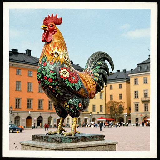 1950s Swedish Square With Rooster Statue