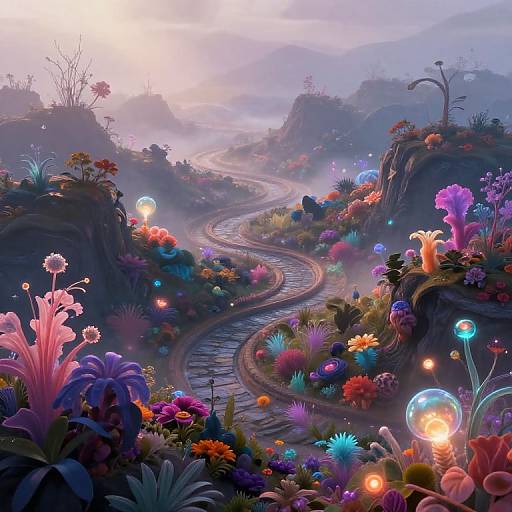 Surreal Fantasy Landscape with Ethereal Plants