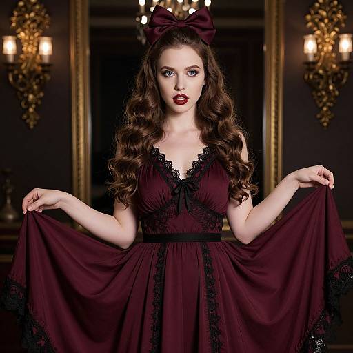 Elegant Woman in Burgundy Dress
