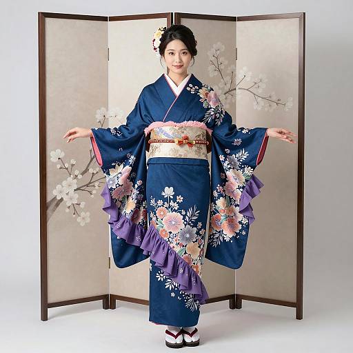 Elegant Asian Woman in Floral Kimono