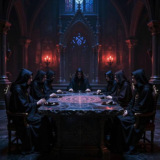 Vampire Council in Shadowy Chamber