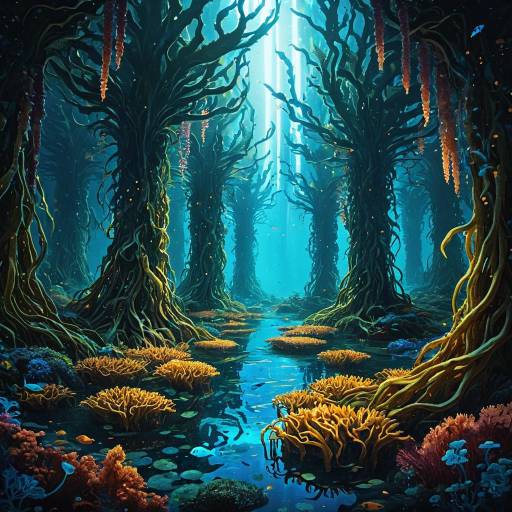 Magical Bioluminescent Kelp Labyrinth Illustration