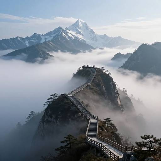 Majestic Staircases in Misty Mountains
