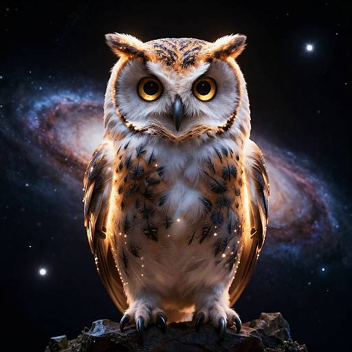 Cosmic Owl with Glowing Feathers