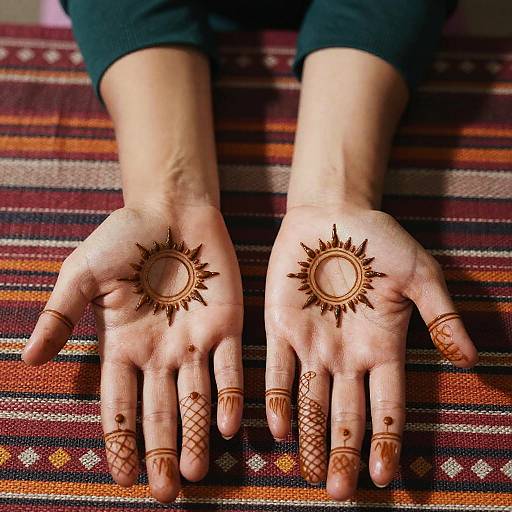 Intricate Henna Hands with Woven Background