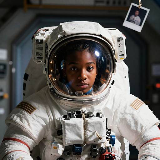 Braided Black Astronaut Floating in Zero-G