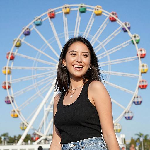 Cheerful Woman by Ferris Wheel