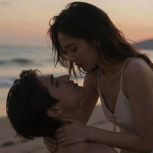 Romantic Beach Sunset Couple Embrace