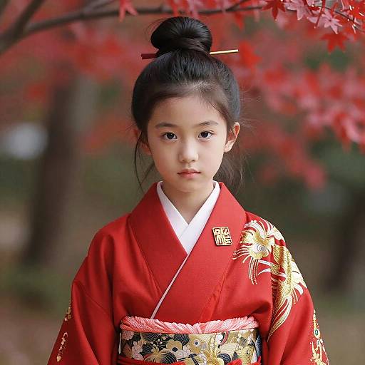 Vibrant Young Samurai Girl in Kimono