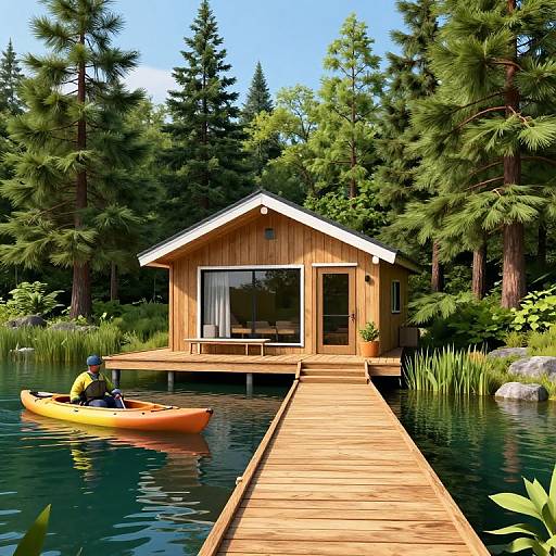 3D Cabin by Tranquil Lakeside Dock
