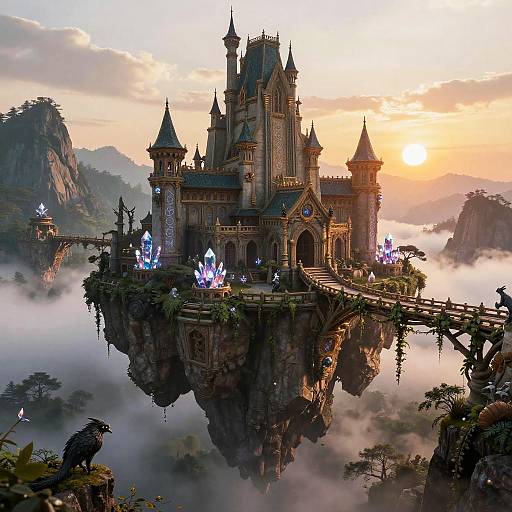 Floating Ancient Fantasy Mountain Castle