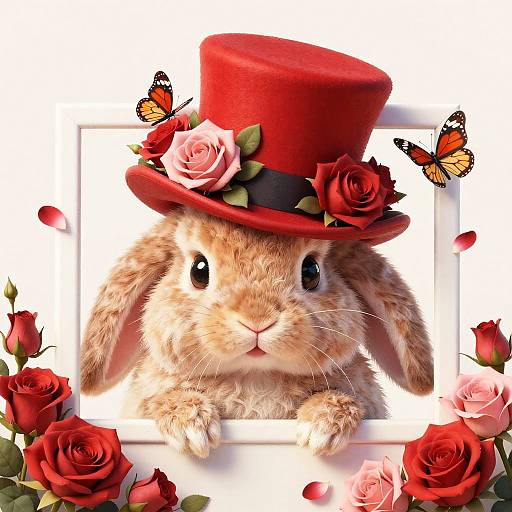 Adorable Bunny with Rose Top Hat