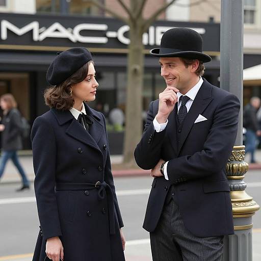 Elegant Encounter by a Decorative Column